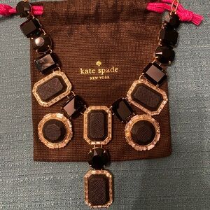 Kate Spade gold and black saffiano leather stones, gold diamond accent necklace